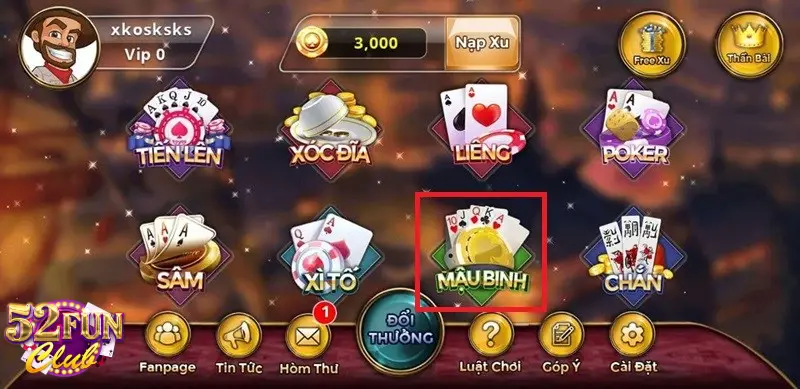 Nắm cách chơi bài mậu binh 52fun để tự tin săn thưởng